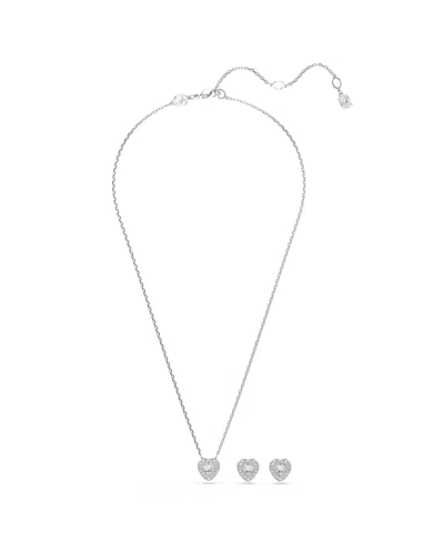 Swarovski X Ariana Grande Rhodium Plated Heart Mixed Cuts Set In Silver