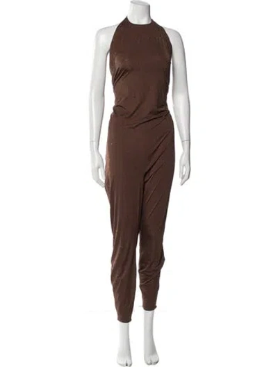 Pre-owned Swarovski X Skims Crew Neck Jumpsuit In Brown