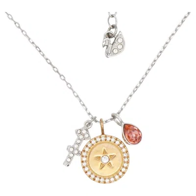 Pre-owned Swarovski Zodiac Sagittarius Cross Compass Tear Drop Pendant Rose Gold Necklace In Red