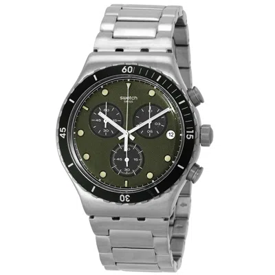 Swatch Back In Khaki Chronograph Quartz Green Dial Men's Watch Yvs488g In Metallic