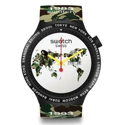 Pre-owned Swatch Big Bold Bape The World Swatch X Bape Big Bold Watch S027z700 Bape The World Global Rare B