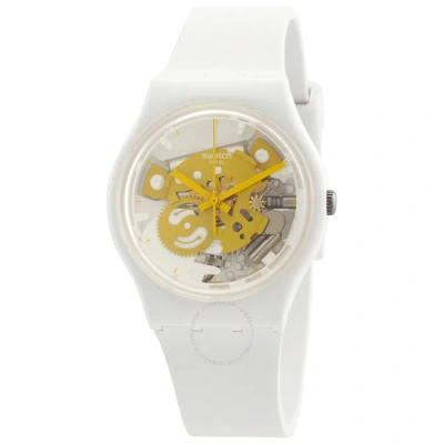 Swatch Bioceramic Time To Yellow Small Quartz White Dial Unisex Watch So31w105 In White / Yellow
