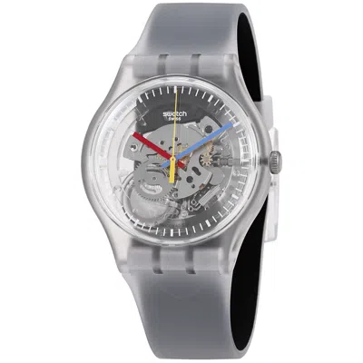 Swatch Clearly Black Striped Quartz Unisex Watch Suok157 In Gray