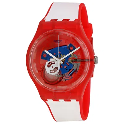 Swatch Clownfish Red Blue Transparent Dial White And Red Silicone Men's Watch Suor102 In Blue/white/red