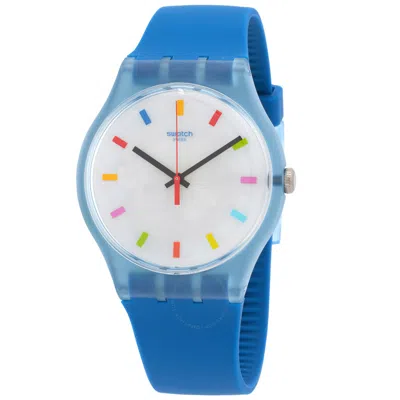 Swatch Color Square Quartz White Dial Unisex Watch Suon125 In Blue