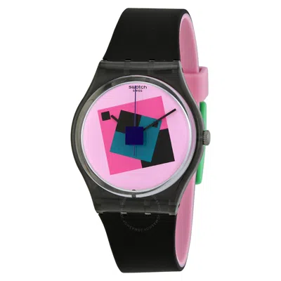 Swatch Crazy Square Pink Dial Black Rubber Unisex Watch Ga109