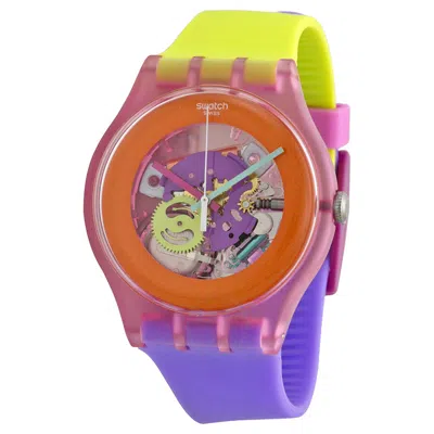 Swatch Dip In Color Orange Color Palette Dial Yellow And Purple Silicone Unisex Watch Suop103 In Multi