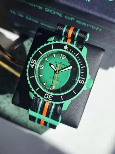 Pre-owned Swatch ^green X  Scuba Fifty Fathoms Indian Ocean -fast ✈ Quick Shipx