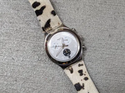 Pre-owned Swatch Irony Chronograph Watch Pony Hair In White/black