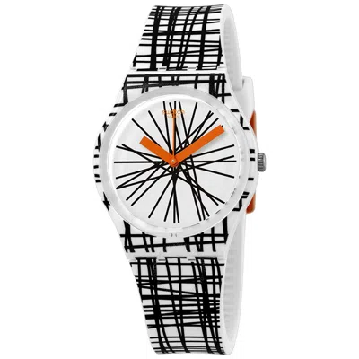 Swatch Lace Me White Dial White And Black Silicone Ladies Watch Gw183 In White/two Tone/black