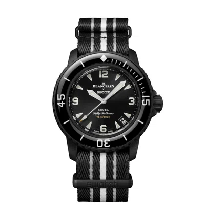 Pre-owned Swatch Men's Blancpain X  Scuba Fifty Fathoms Ocean Of Storms So35b400 In Bioceramic
