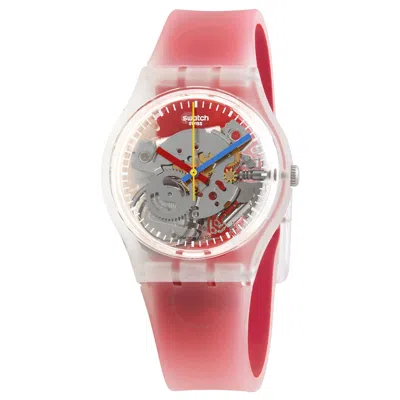 Swatch Monthly Drops Clearly Red Striped Quartz Unisex Watch Ge292 In Pink