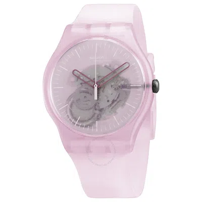 Swatch Monthly Drops Pink Mist Quartz Pink Skeleton Dial Watch Suok155 In Gray