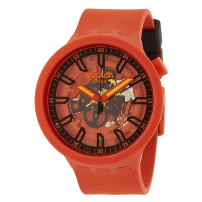 Swatch Monthly Drops Quartz Matte Red Dial Unisex Watch Sb01r100 In Orange