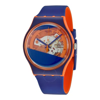 Swatch Myrtil-tech Solid Blue And Orange Skeleton  Dial Blue Silicone Unisex Watch Suoo102
