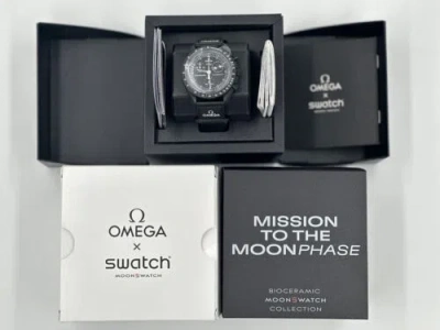 Pre-owned Swatch Omega X  Black Snoopy Moon Moon Mission To Moonphase Speedmaster