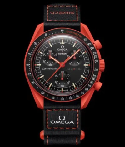 Pre-owned Swatch Omega X  Moon Mission To Earth Lava Ship Now