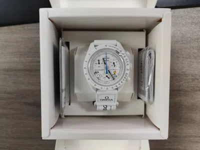Pre-owned Swatch Omega X  White Snoopy Moon Mission To The Moonphase Moon Waterproof