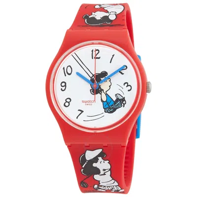Swatch Peanuts Klunk Quartz White Dial Unisex Watch So28z106 In White/red