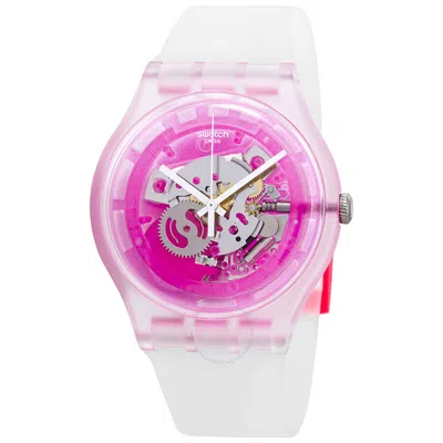 Swatch Pinkmazing Pink Skeleton Dial Watch Suok130 In White