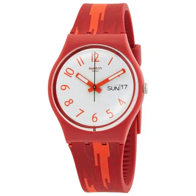 Swatch Red Flame White Dial Red Silicone Ladies Watch Gr711