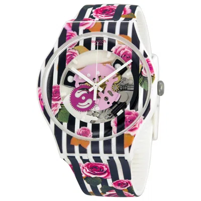 Swatch Rose Explosion Rose Patterned See Through Dial Rose Patterned Silicone  Unisex Watch Suow110 In Multi