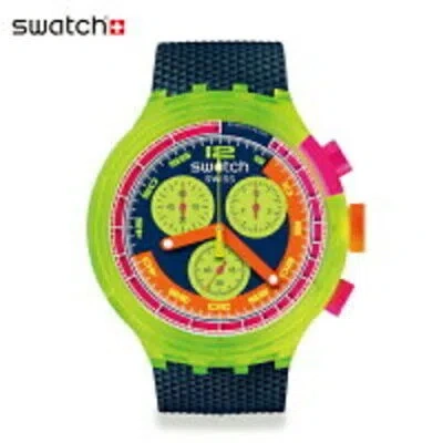 Pre-owned Swatch Sb06j100 Blue Neon To The Max Unisex Watch Big Bold Chrono Box
