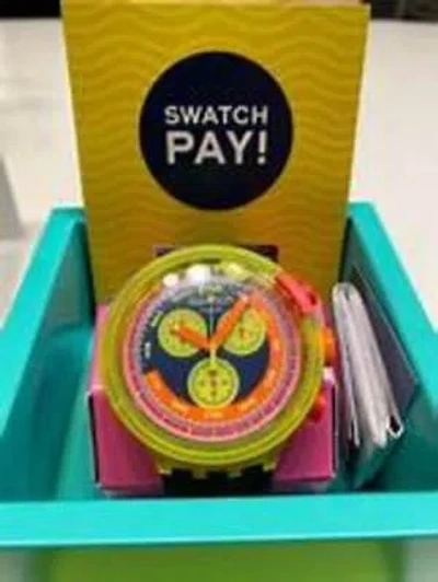 Pre-owned Swatch Sb06j100 Neon To The Max Oversized Retro Watch