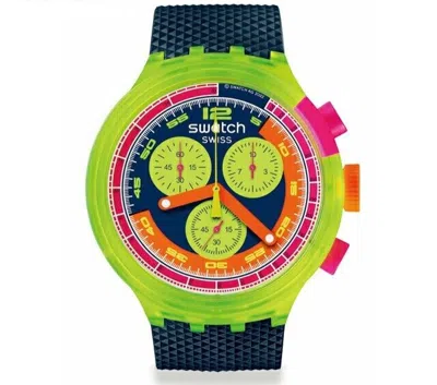 Pre-owned Swatch Sb06j100 Neon To The Max Watch Blue Unisex F/s