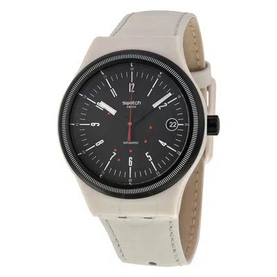 Swatch Sistem Automatic Black Dial Cream Leather Men's Watch Sutm400 In Black/beige