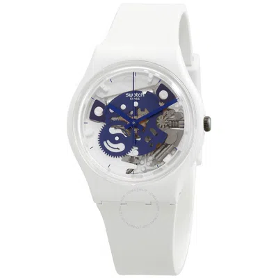 Swatch Time To Blue Small Quartz Unisex Watch So31w103 In White