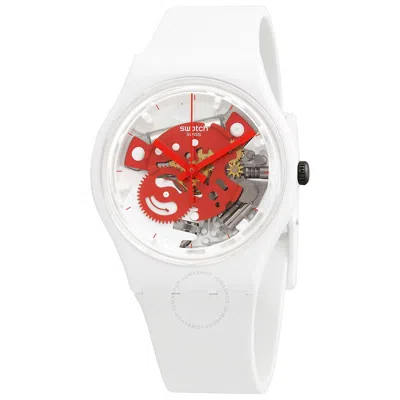 Swatch Time To Red Small Quartz Unisex Watch So31w104 In White