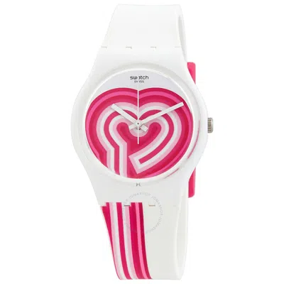 Swatch Valentine's Day Beatpink Quartz Pink Dial Ladies Watch Gw214 In Pink/white