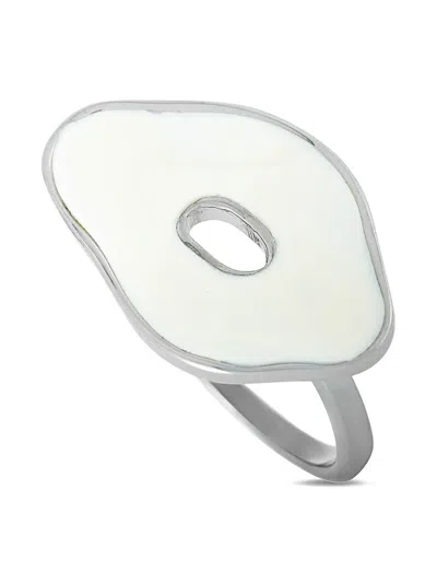 Pre-owned Swatch Vintage Stainless Steel Swatch Pinussina Resin Ring In White