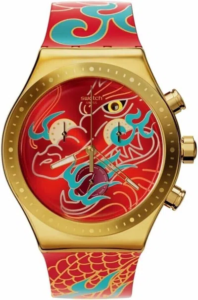 Pre-owned Swatch Watch Dragon In Motion Yvz100 Red Originals Irony Chrono