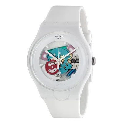 Swatch White Lacquered White Silicone Unisex Watch Suow100
