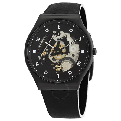 Swatch White Side Quartz Black Skeleton Dial Men's Watch Ss07b101