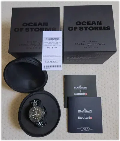 Pre-owned Swatch X Blancpain Bioceramic Black Scuba Fifty Fathoms Ocean Of Storms
