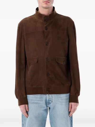 Swd By S.w.o.r.d. Perforated Suede Jacket In Brown