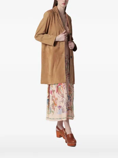 Swd By S.w.o.r.d. Brown Long Suede Leather Jacket In Beige