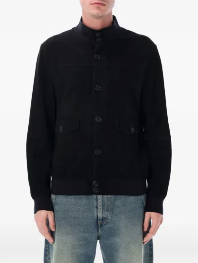 Swd By S.w.o.r.d. Suede Button-up Jacket In Black