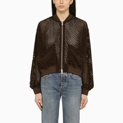 Swd By S.w.o.r.d. Brown Perforated Leather Bomber Jacket