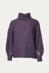 Sweaterland Cable-knit Turtleneck Sweater In Dark Purple Grey In Multi