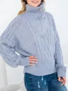 Sweaterland Oversized Cable-knit Half-zip Sweater In Slate Grey In Gray