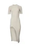 Sweaterland Ribbed Midi Dress With Front Slit In Almond In Neutral