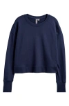 Sweaty Betty After Class Cotton Blend Crop Sweatshirt In Navy Blue