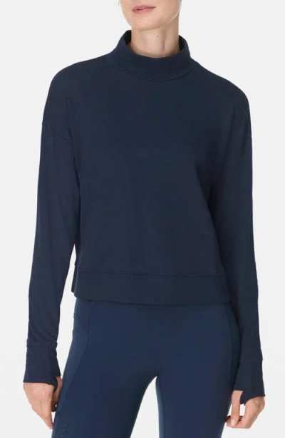 Sweaty Betty After Class Cotton Turtleneck Crop Sweatshirt In Blue