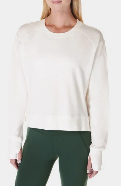 Sweaty Betty After Class Crop Sweatshirt In Lily White Stripe