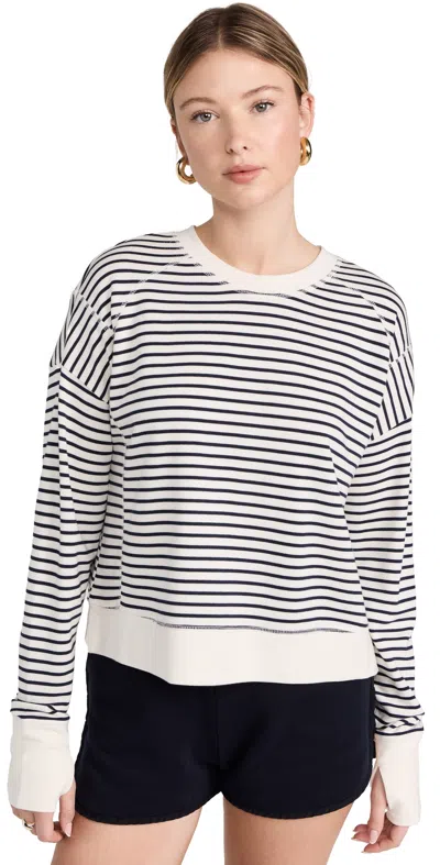 Sweaty Betty After Class Crop Sweatshirt Lily White Stripe