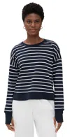 Sweaty Betty After Class Crop Sweatshirt Navy White Stripe In Navy White Stripe